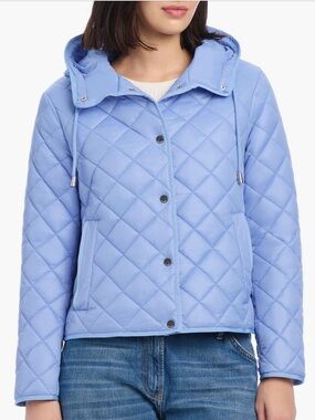 Kate Spade New York Hooded Quilted Packable Puffer Jacket Baby Blue Size XL NWT